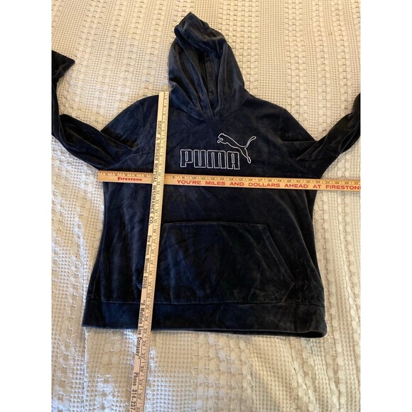 PUMA Women's Essentials+
Velour Hoodie Black Pass Through Pocket 75% Cotton SOFT - Picture 8 of 11